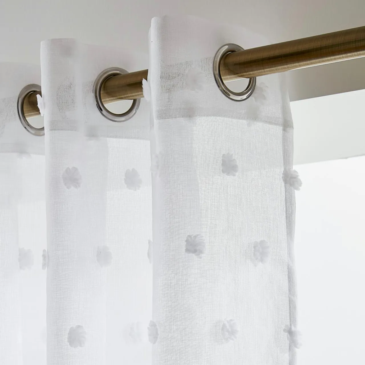 EMINZA Voilage oeillets pompons (280 x 240 cm) Emie Blanc Sale