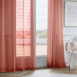 EMINZA Voilage oeillets pompons (140 x 280 cm) Emie Terracotta New