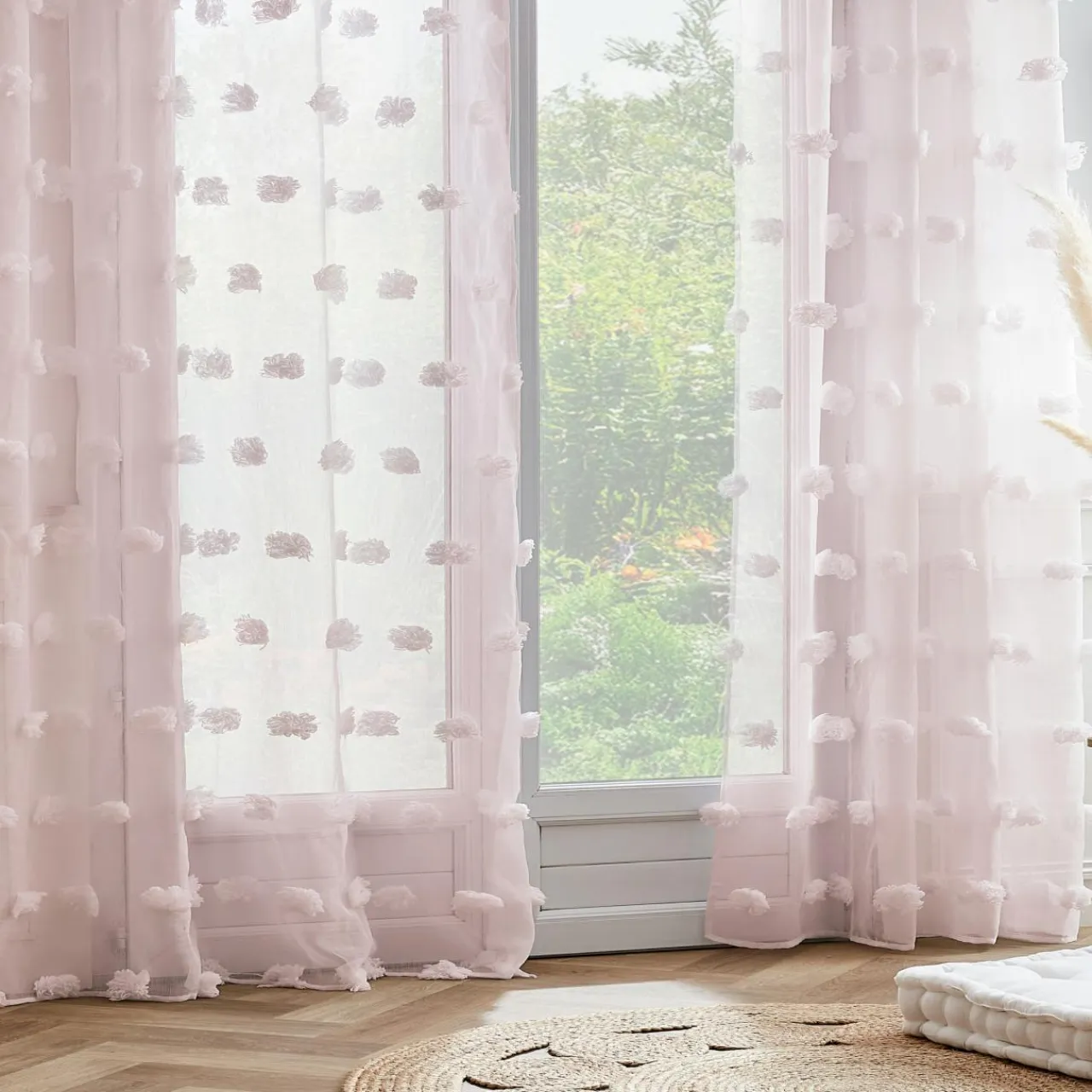 EMINZA Voilage oeillets pompons (140 x 280 cm) Suzie Rose