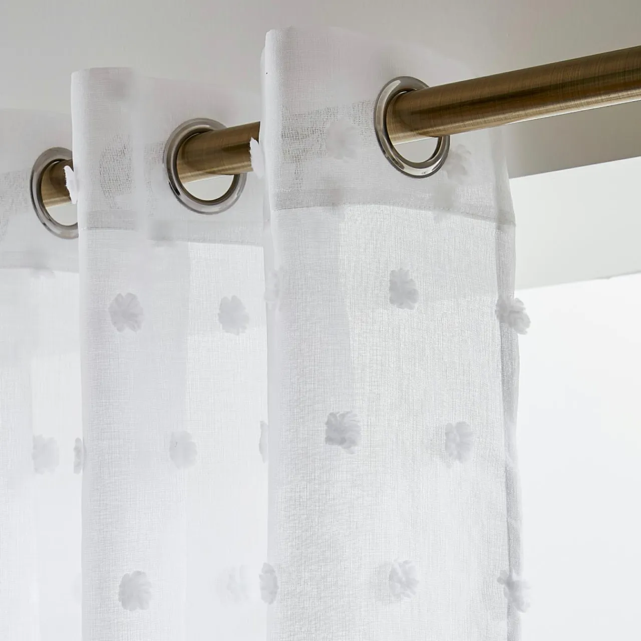 EMINZA Voilage oeillets pompons (140 x 240 cm) Emie Blanc New