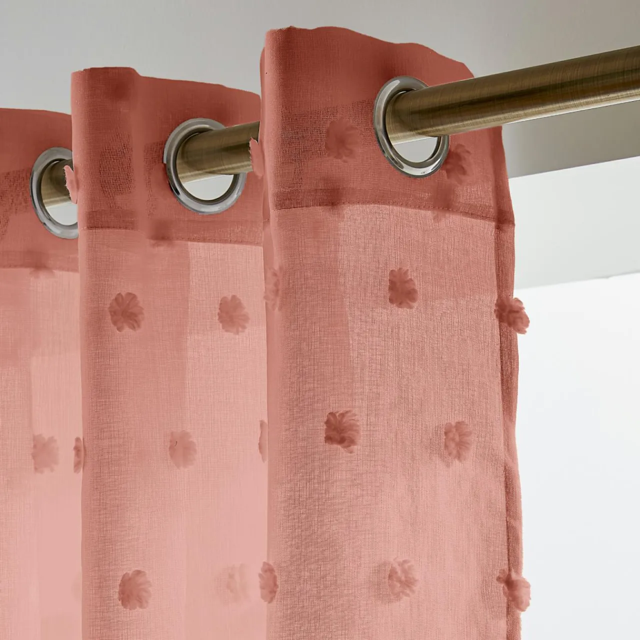 EMINZA Voilage oeillets pompons (140 x 240 cm) Emie Terracotta Discount